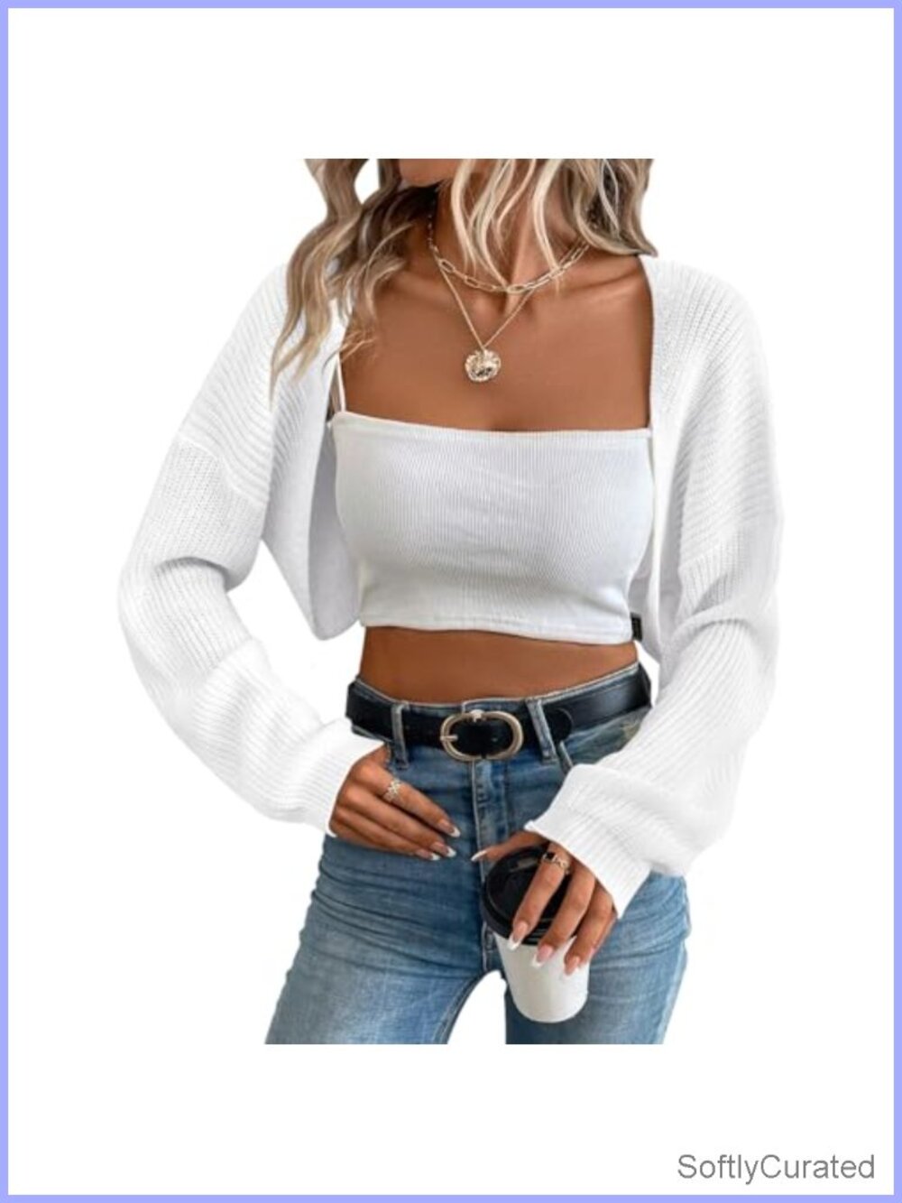 Womens Knit Cropped Bolero Shrug Open Front Long Sleeve Cardigan